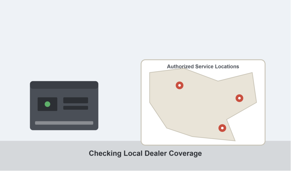 Map showing scattered authorized service locations for a smaller generator brand network