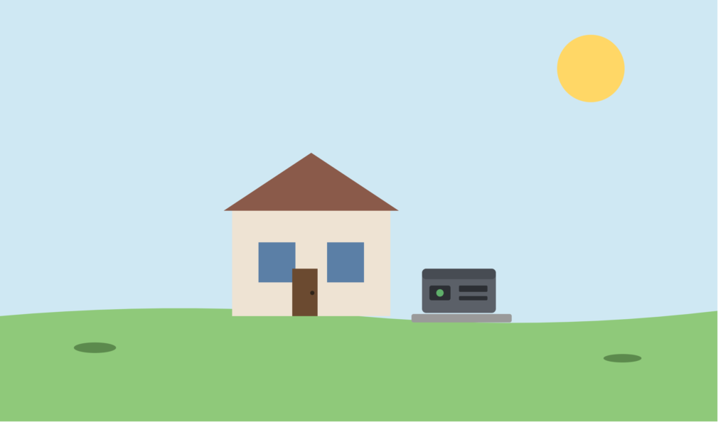Compact standby generator installed beside a small home